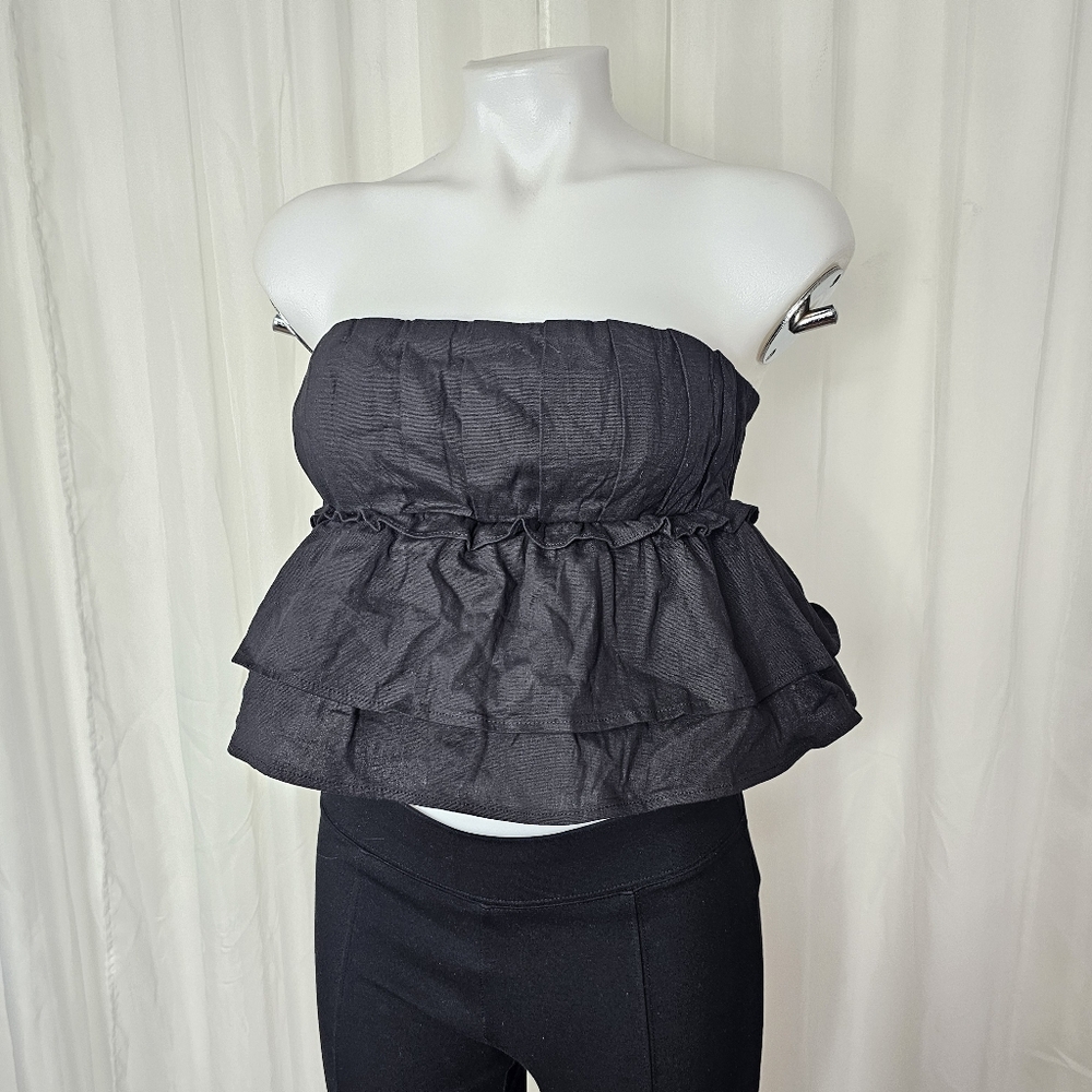 Princess Polly Black Ericka Strapless Top Peplum Pleated Size 6 - Picture 2 of 8